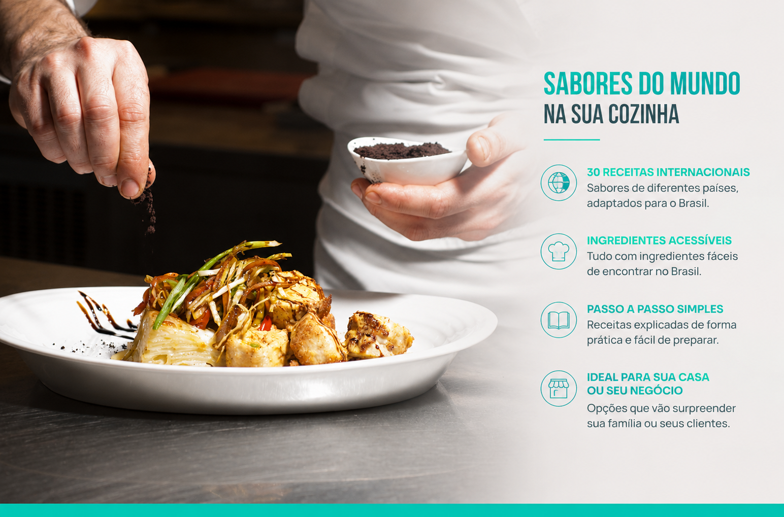 Pratos de receitas internacionais servidos em uma mesa